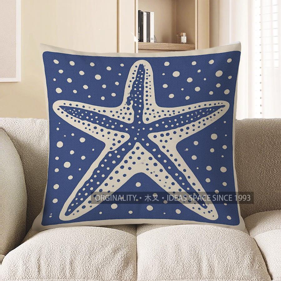 Home Decor Blue Starfish With Dots Throw Pillow Cover Pattern Cushion Cover Suitable For Sofa Bedroom Car Pillow Cover