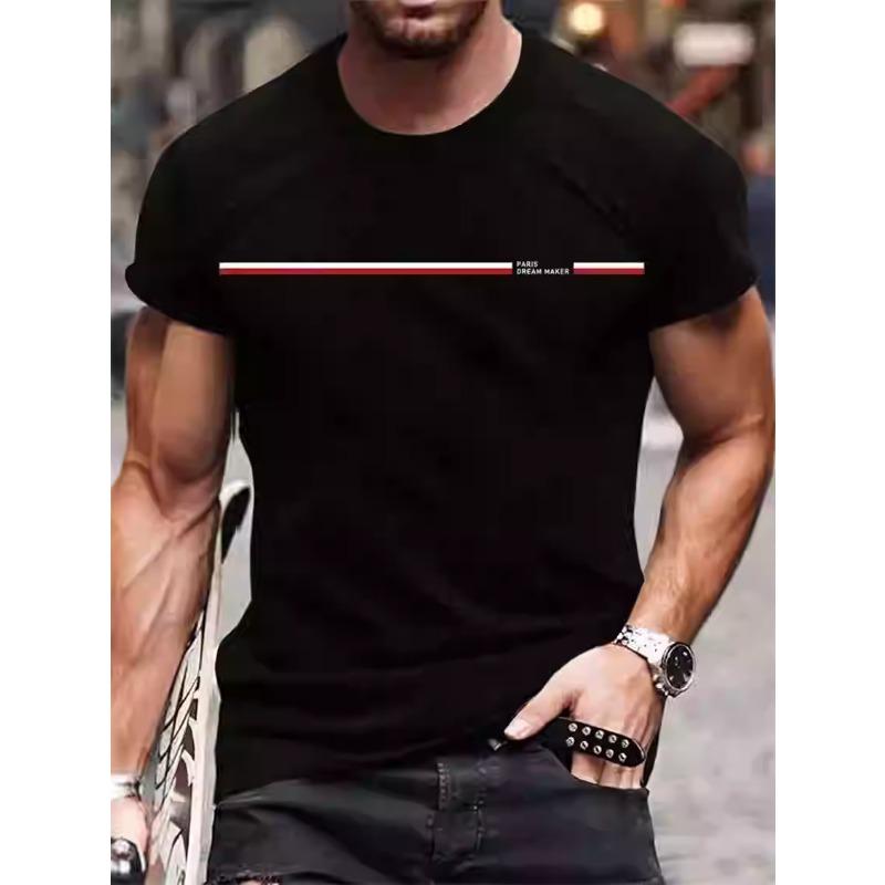 Short-sleeved T-shirt Printing Process Can Be Worn Inside and Outside, Loose Stripes