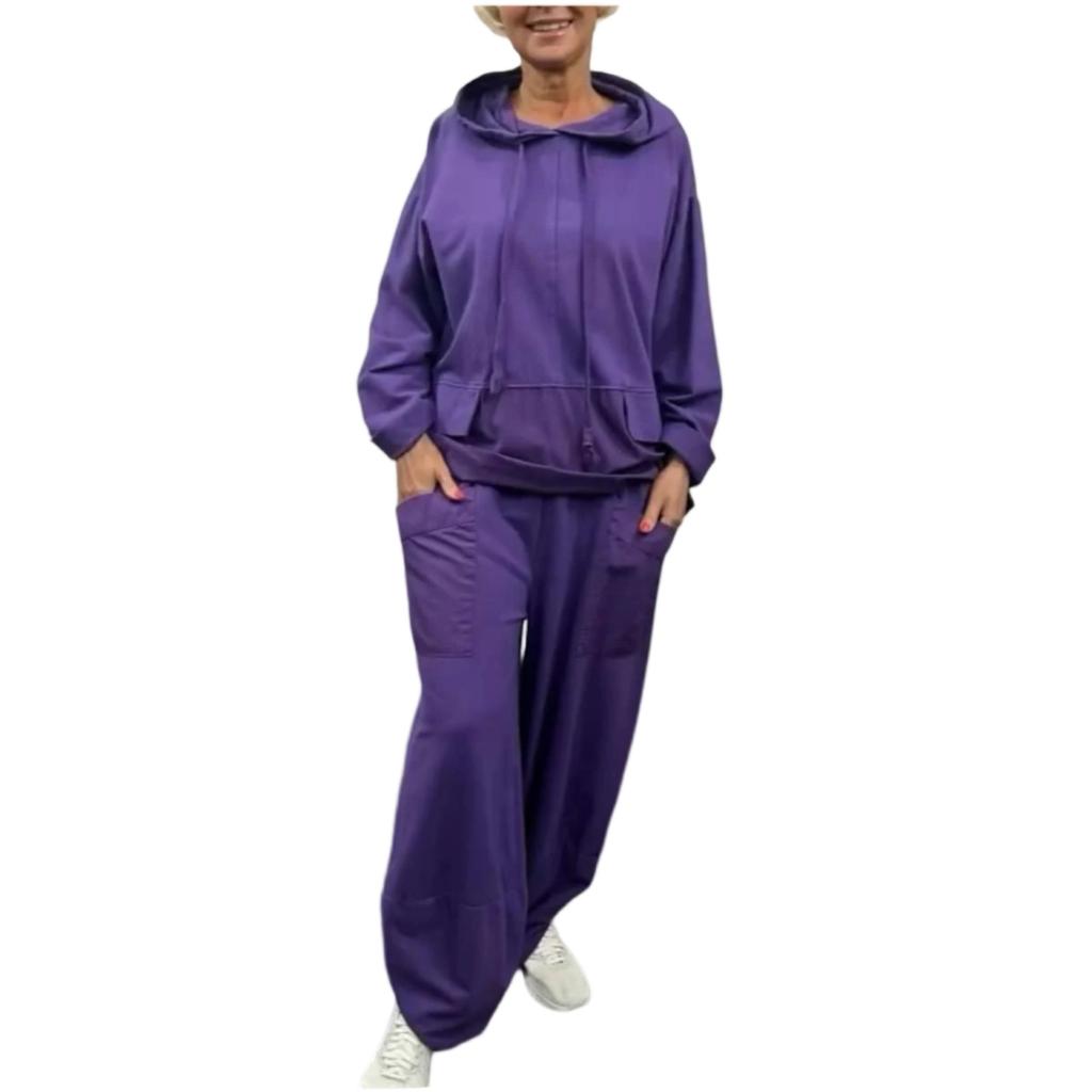 Women's Fashion Two-piece Solid Color Long-sleeved Sweatshirt Trousers Casual Set