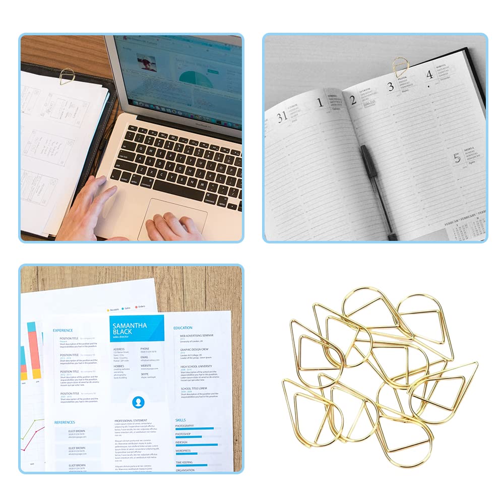 100 små gyllene rostfria vatten droppformade klämmor gem för post-it-lappar foton 15 x 25 mm guld