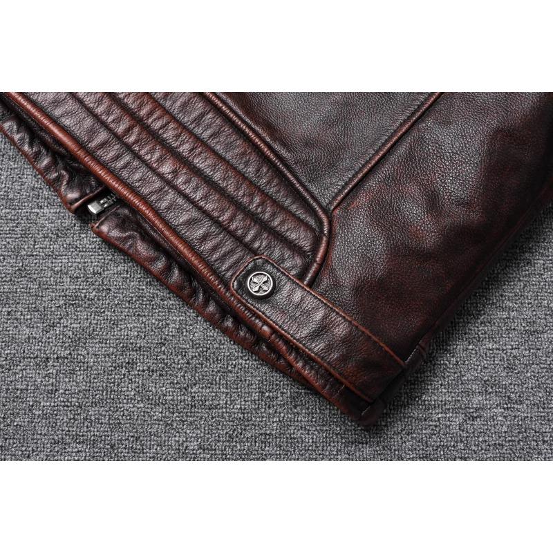 Giacca in pelle da uomo vintage di Stones, taglia cinese, rosso-marrone, primo strato, in vera pelle di mucca, giacche da motociclista, abbigliamento da uomo