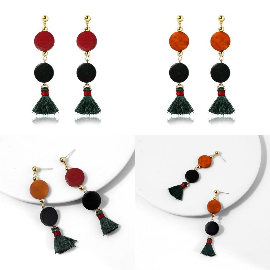 Exquisite Silk Thread Tassel Earrings Ethnic Style For Women In Red And Natural
