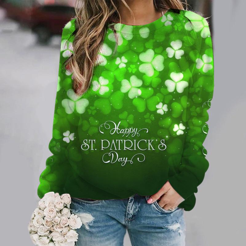 2026 Four-Leaf Clover 3D Print Urban Casual Raglan Pullover
