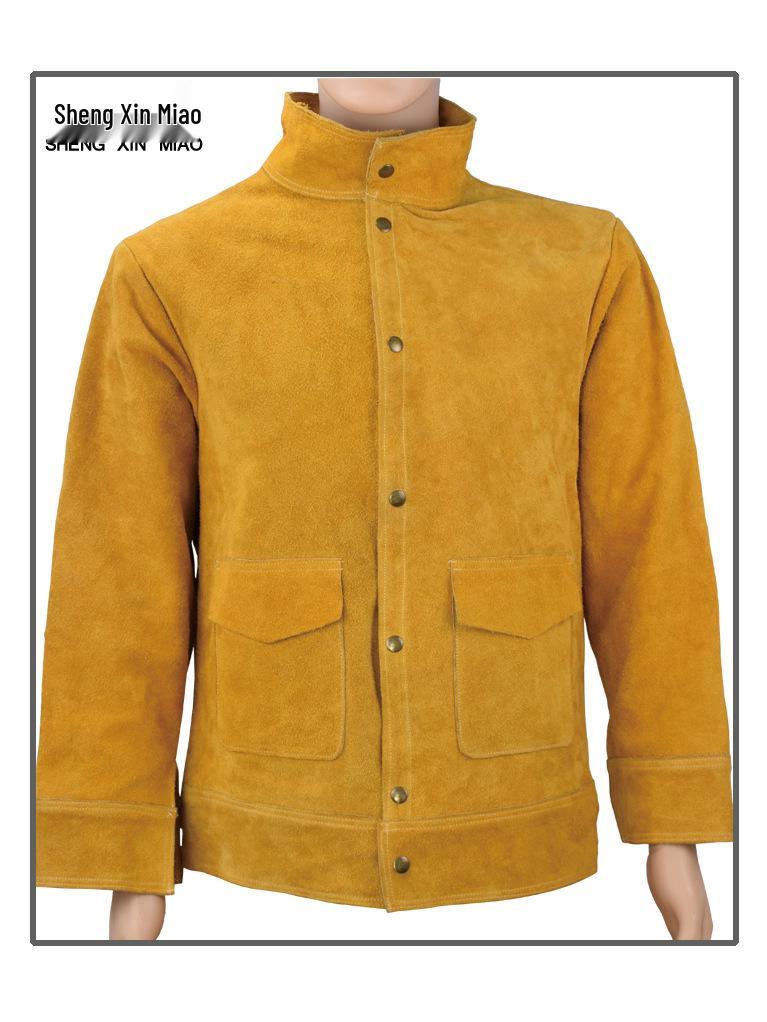 Cowhide Welding Suit: Yellow Anti-Scald, Wear-Resistant, Flame Retardant, Anti-Spatter Protective Gear