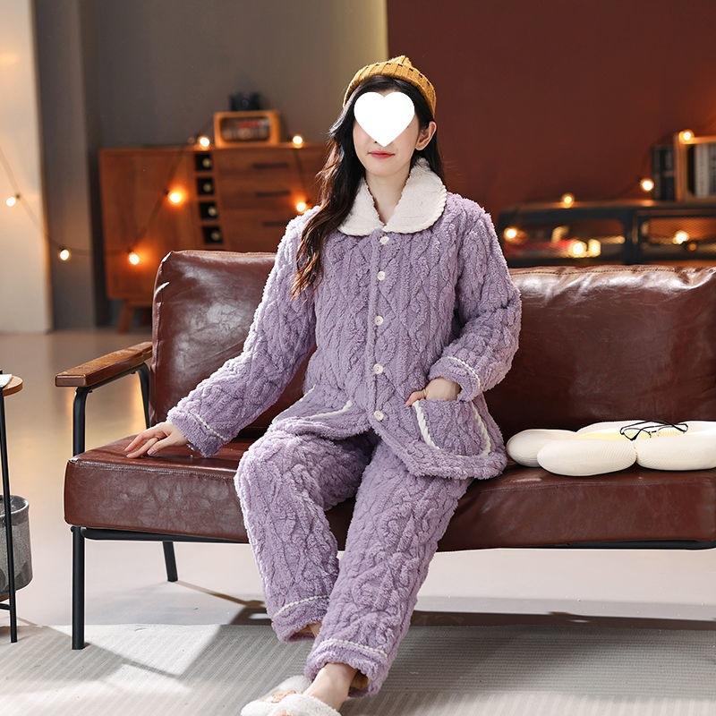 Dámské pyžamo třívrstvé zesílené a roztomilé zimní lze nosit velká velikost teplé polstrované domácí oblečení