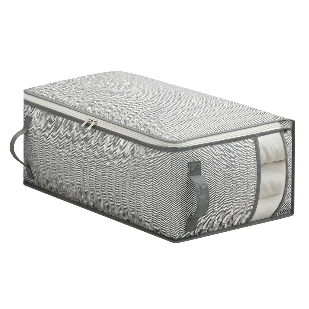 Large Fabric Storage Bag with Zipper and Handles Foldable Organizer for Clothes Bedding and Seasonal Items with Transparent Window