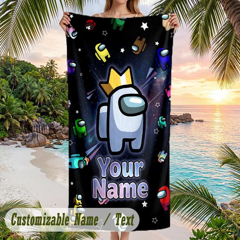 Among Us Beach Towel, Personalized Custom Text, Quick Dry Soft Large Towel For Swimming Pool Travel