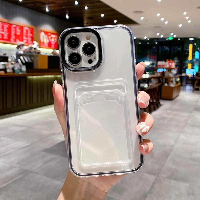 Simple Card Pocket Bag Colorful Bumper Phone Case For For Iphone 16 17 Pro Max 1 14 13 12 11 16 Plus Air Clear Back Cover