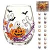 2D Halloween Artisan Glassware Collection, Drinking Glasses with Raised Pumpkin Ghost Black Cat Web Design, Spooky Clear Cups for Cocktails Juice