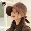 Show Face Small Bow Hat Women's Autumn and Winter New Wide-brimmed Equestrian Hat Cover Face Temperament Versatile Basin Hat Tide