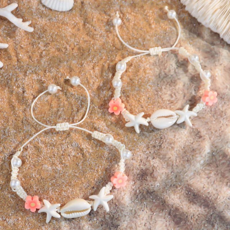 1011 Ocean Resort Wind Starfish Shell Bracelet, Daisy Rainbow Print Hand Rope Tide