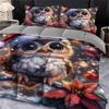 3 Pcs Christmas Owl Quilt Set Thick Blanket Set Festive Comforter Bedding Set 1 Quilt + 2 Pillowcases Holiday Gift Idea