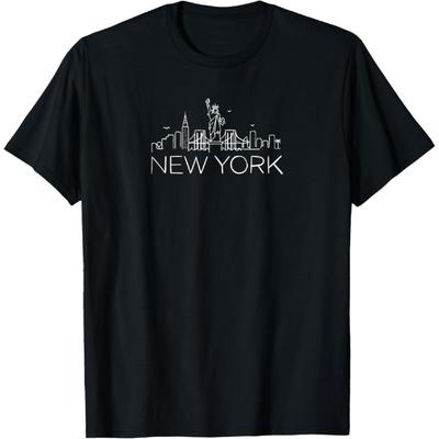 Camiseta com Estátuas da Liberdade e Arranha-céus de Nova York