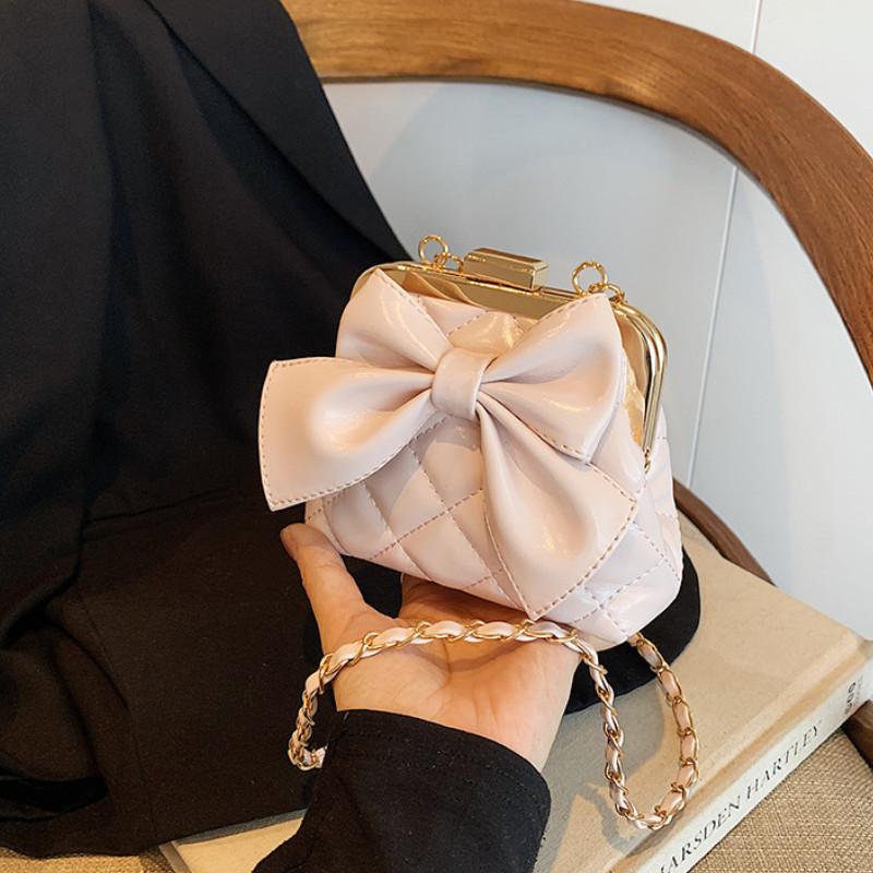 Modern Pu Leather Girls And Boys Shoulder Bag Featuring Adorable Bow And Checkered Pattern