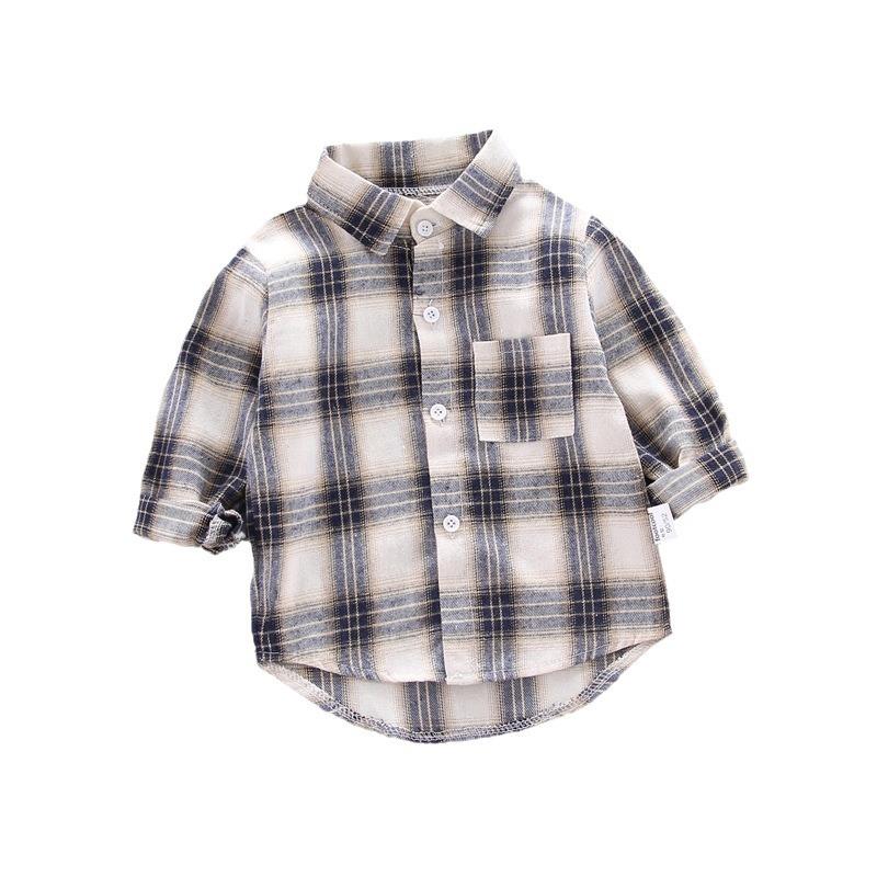Chemise à carreaux à manches longues boutonnée pour enfants, garçons et filles, printemps, automne