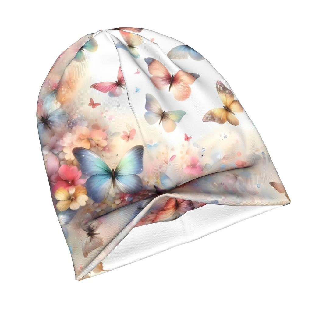 Colorful Butterfly with Floral Modern Adult Beanie Designed to with Laid-Back Street Style Or Elevate Easy Outfits with Understated Edge