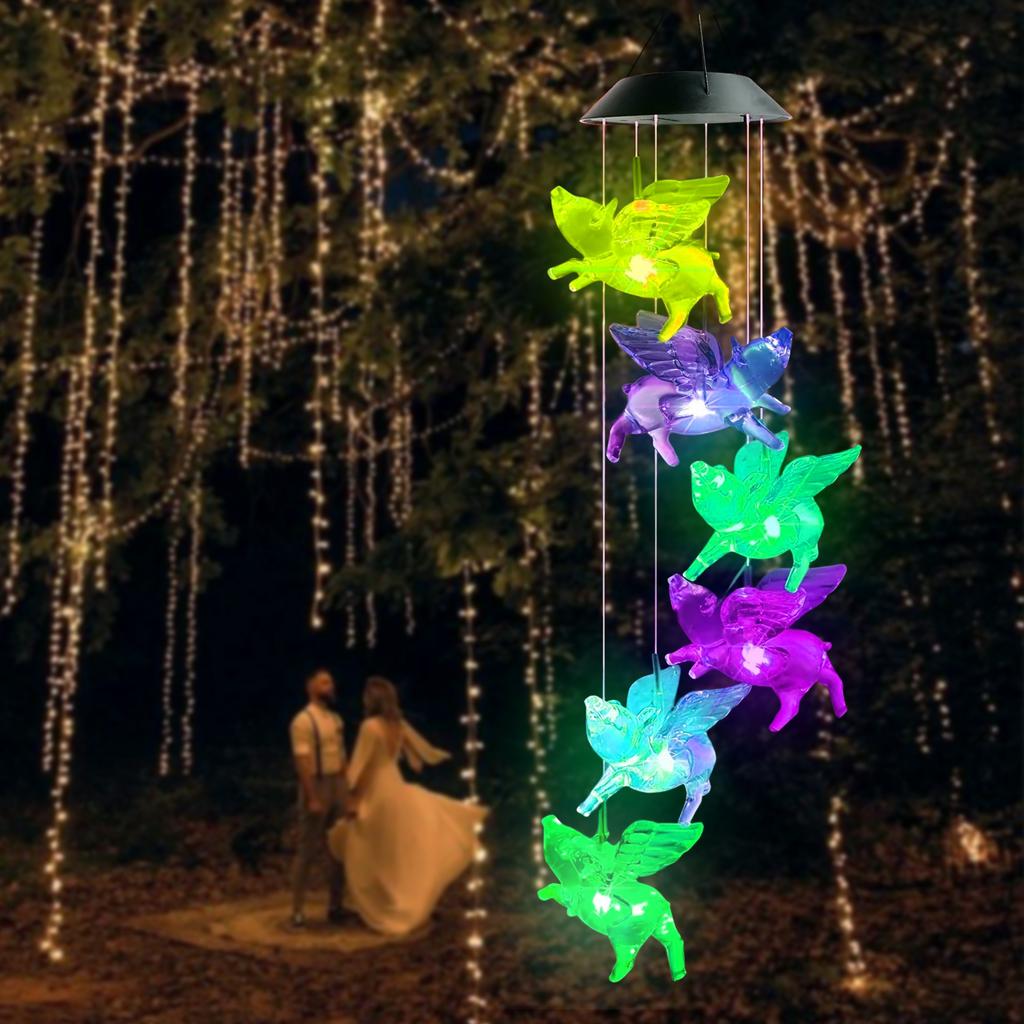 1Pc Outdoor Solar Garden Multi-color Wind Chime Lights North American Cardinals Butterfly Dragonfly Hummingbird and So On