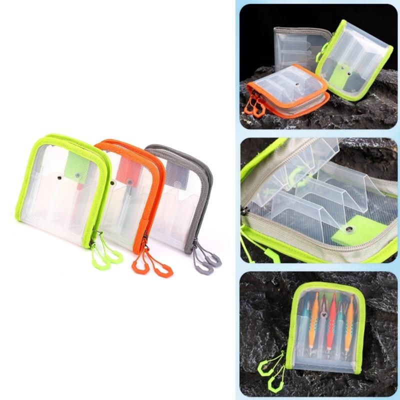 Clear Squid Jig Lure Hook Storage Case with 2 Way Zippers Portable Fishing Lures Bag for Squid Hook Baits 6 Compartment