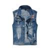 Plus Size Men's Korean Style Embroidered Denim Vest - Trendy Slim Fit Casual Shoulder Cape.