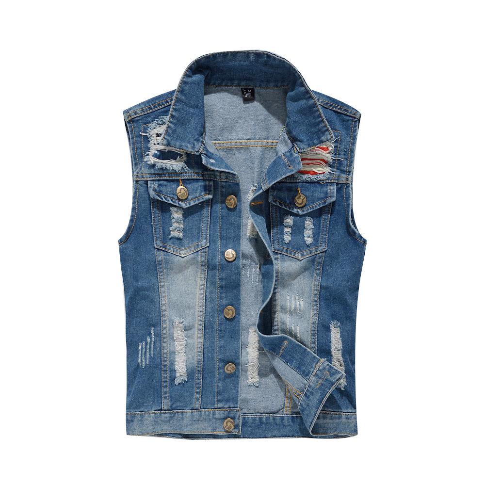 Plus Size Men's Korean Style Embroidered Denim Vest - Trendy Slim Fit Casual Shoulder Cape.