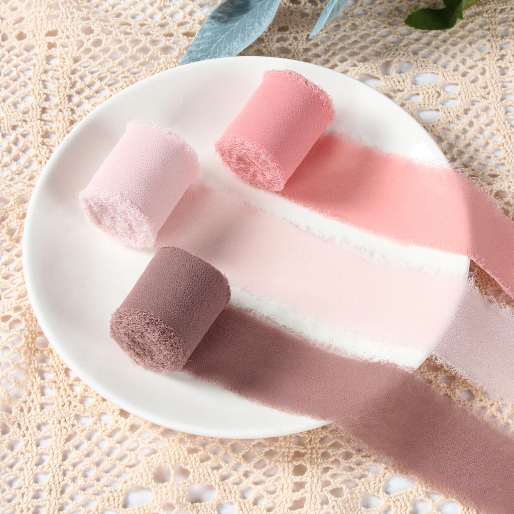 3 Roll/Set Ausgefranste Seidenbandkante Knitterchiffon Handgemacht Gerissen Hochzeitsparty Blumenstrauß Geschenkdekor Weihnachten Heimdekor
