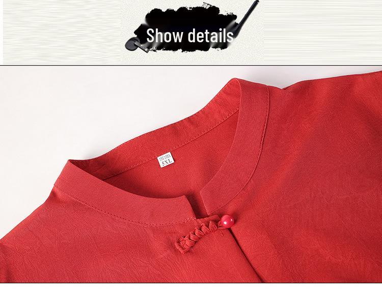 Plus-Size Chinese Style Seven-Sleeve Cardigan Shirt for Middle-Aged and Elderly Women