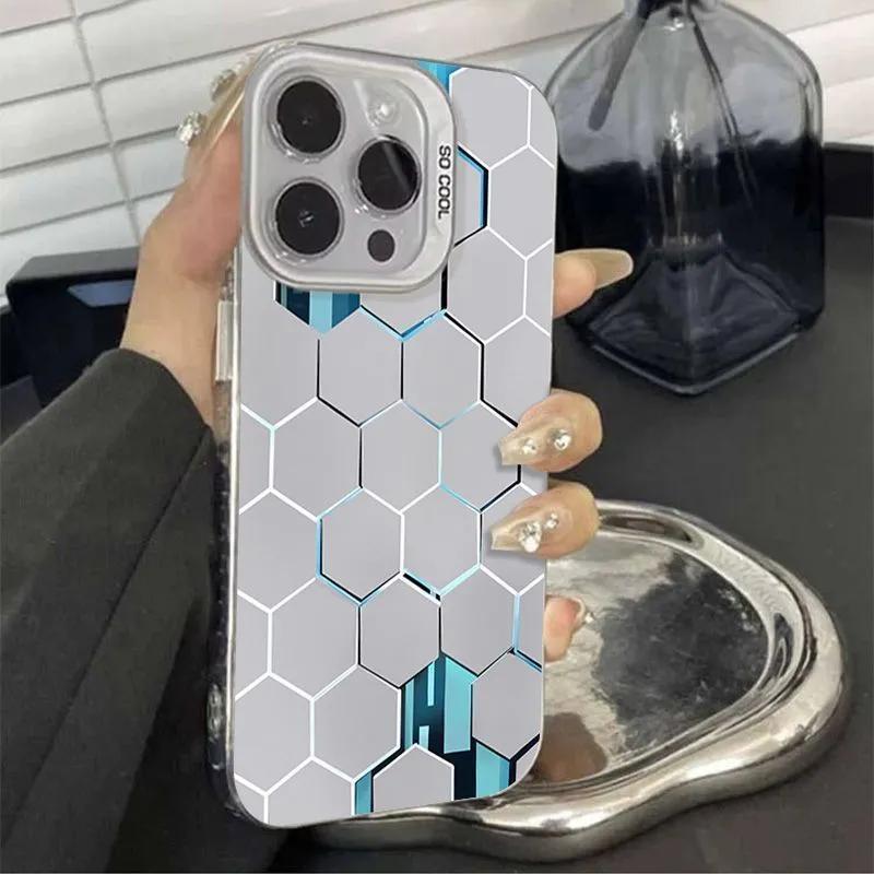2026 Luxury Honeycomb Cube Cyberpunk For iPhone Case 16 15 14 13 12 11 Pro XR XS Max 7 8 Plus Phone Shockproof Soft Cover