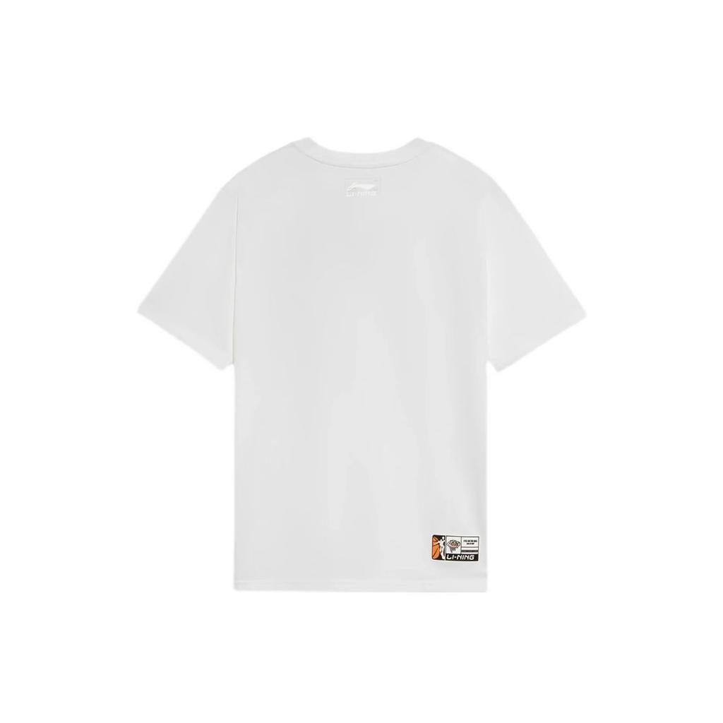 Li Ning Cartoon Logo Print Round Neck Pullover Short Sleeve T-Shirt Men Tops White AHSS593-1