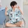 Boys 2026 Short Sleeve Pajamas Set Cartoon Ice Silk Thin Loungewear Kids