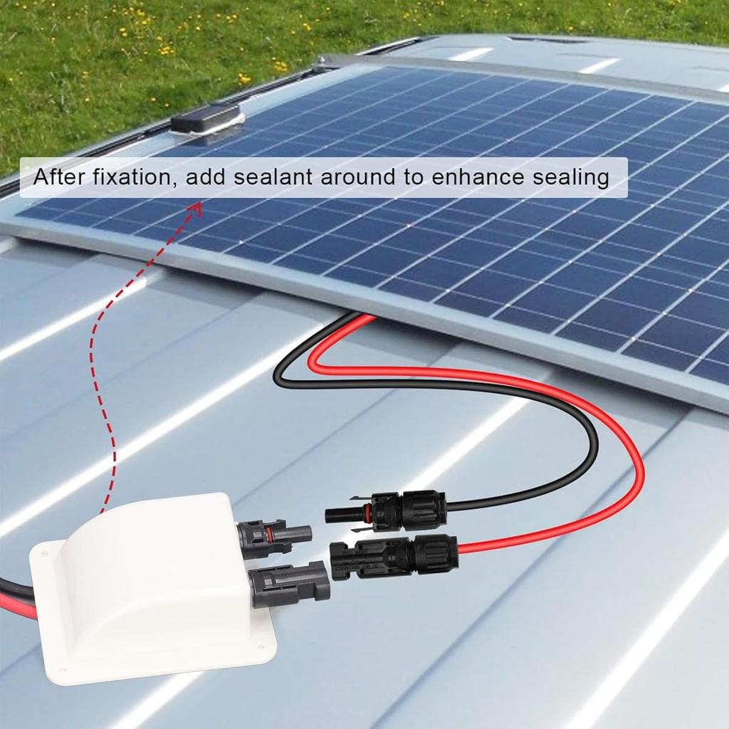 Walfront Solar Double Cable Entry Gland Box Solar Entry Housing with 2m 10AWG Extension Cord for RVs, Boats, Yacht, Roofs
