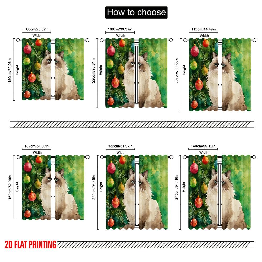 2 Stück, 2D-Flachdruck Vorhänge & Fensterdekoration Langhaarkatze am Baum Polyester (ohne Stange) Dekorationen für den Außenbereich Ldeal für Zuhause