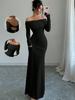 2025 Elegant Off-the-Shoulder Cross Backless Long Dress for Women – Sexy European & American Evening Wear