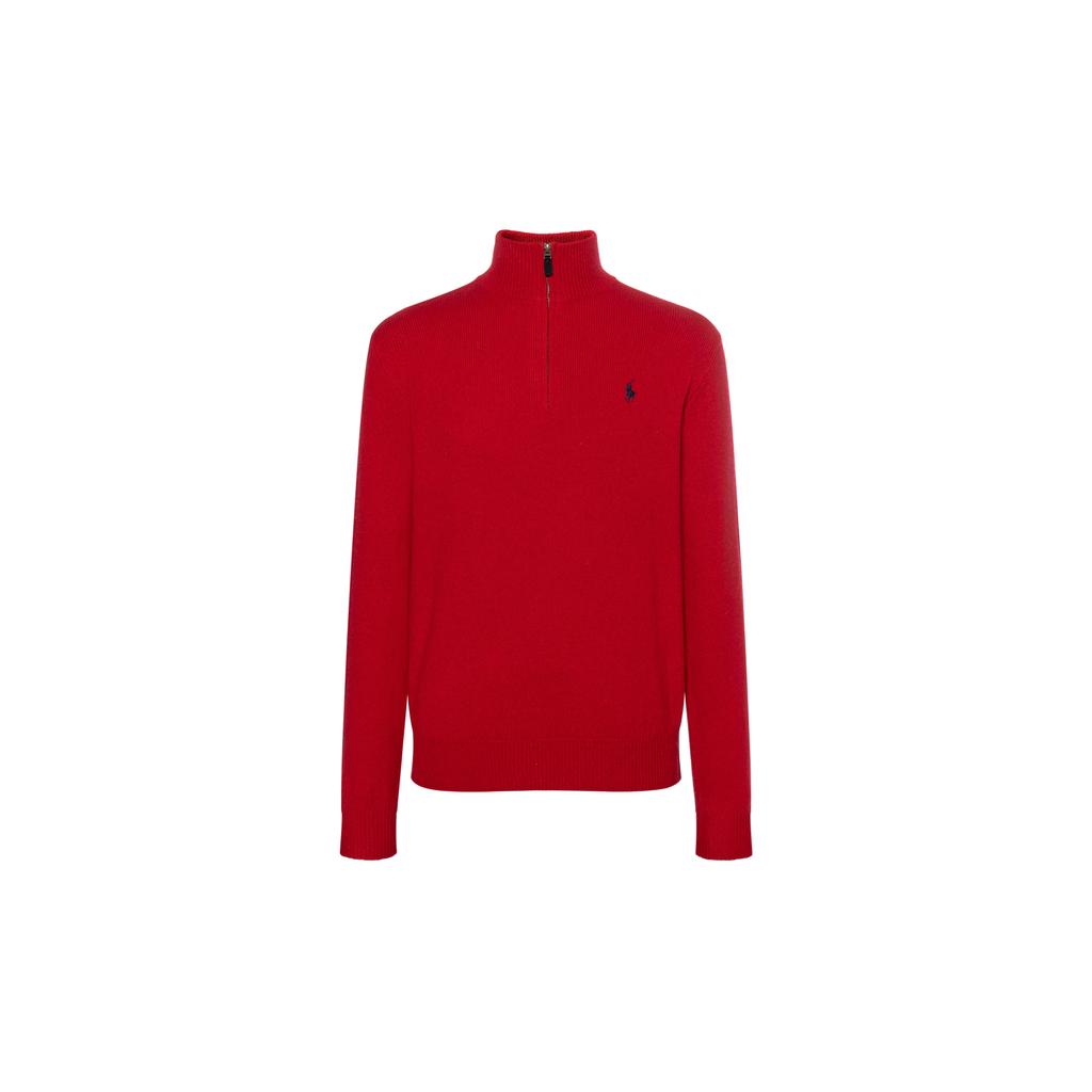 Polo Ralph Lauren Ss23 Ensfarget Genser med Broderi og Halv Glidelås Herregenser 710777743-011