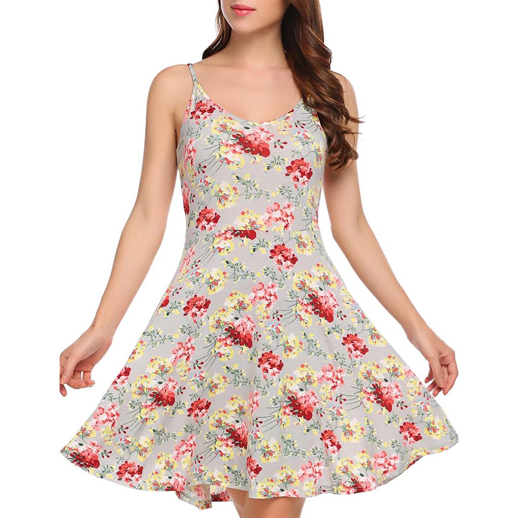 Women's Fashion Casual Sleeveless Shoulder Strap Flower Flared Dress