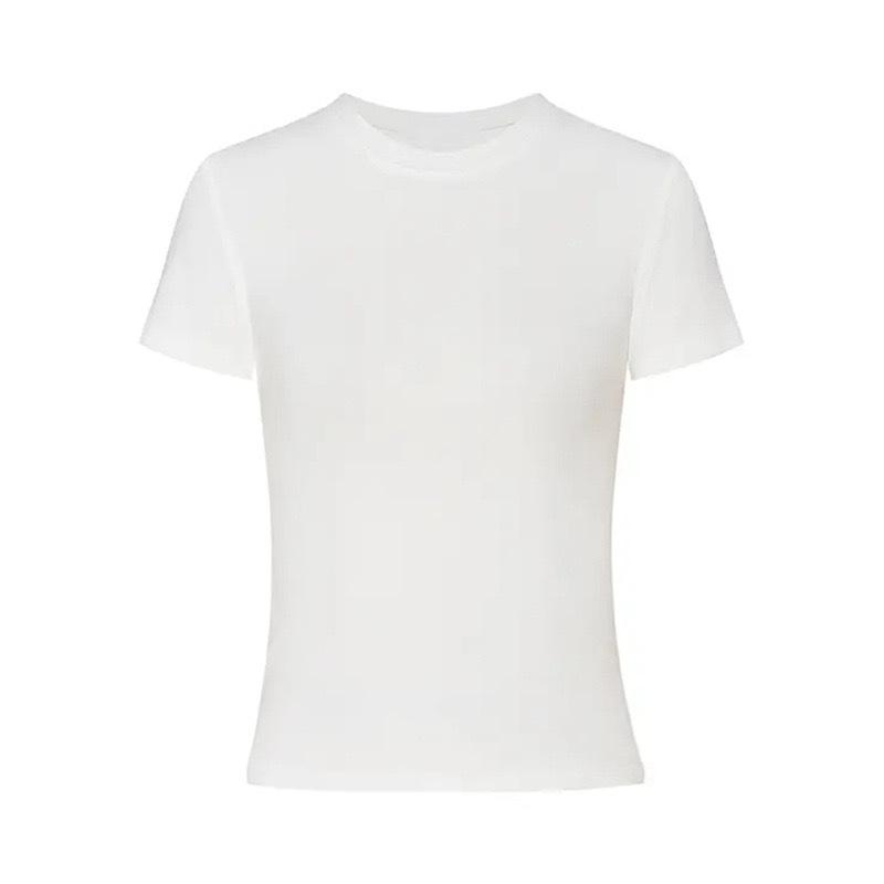 

2025 Корейский стиль Приталенная однотонная футболка с коротким рукавом для женщин M белый