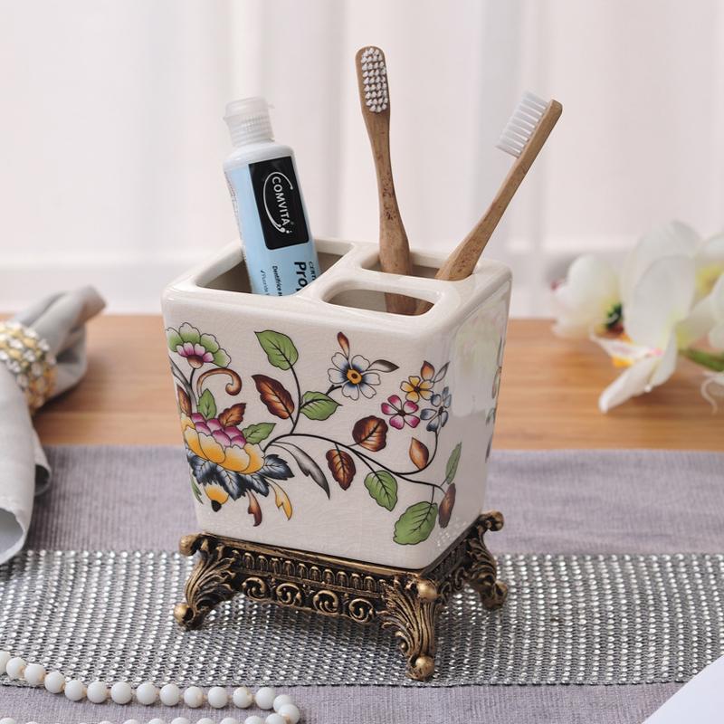 Badezimmerzubehör Vintage Blume Keramik Zahnbürstenhalter Badezimmer Paar Zahnbürste Zahnpasta Aufbewahrungshalter Badezimmer Neu