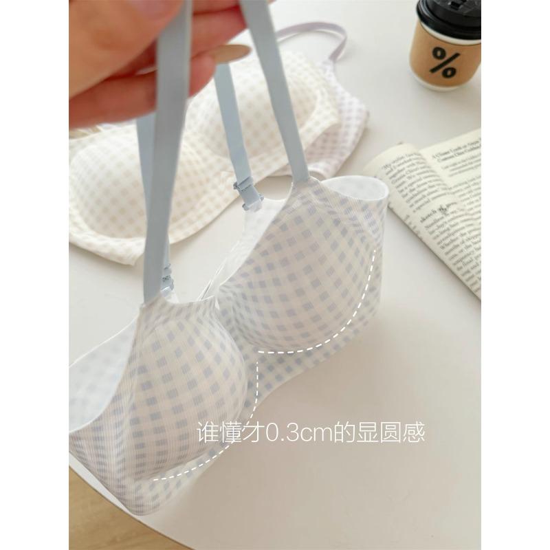 Gingham Wireless Bralette Seamless Adjustable Strap Bra For Women