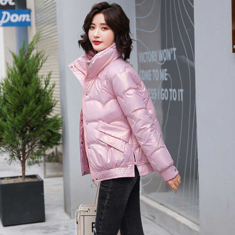 Shiny Down Cotton Jacket Female Short Winter Korean Version of Loose Cotton Coat Solid Color Small Outwear Wash Free