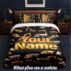 Construction Vehicles Theme Custom Text Or Name 3Pcs Bedding Set,1 Flat Sheet & 2 Pillowcases Personalized Home Bedding