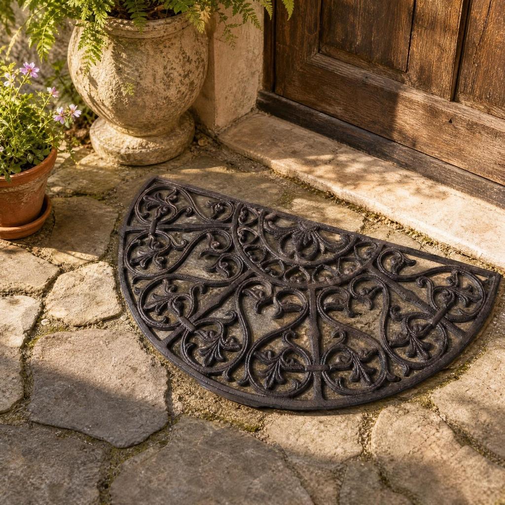 Indoor Outdoor Semicircular Cast-Iron Doormat Vintage Half-Round