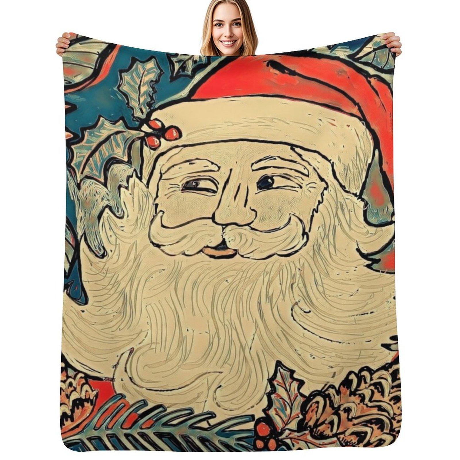 

Santa and Holiday Foliage Throw Blanket Soft Plush Blanket as Housewarming Gift 102x76cm(40x30in)