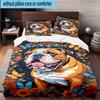 Butterflies And Bulldog Garden 3pcs Bedding,Including 1pc Duvet Cover And 2pcs Pillowcases Perfect for Christmas,Ideal for Bedroom, Dormitory