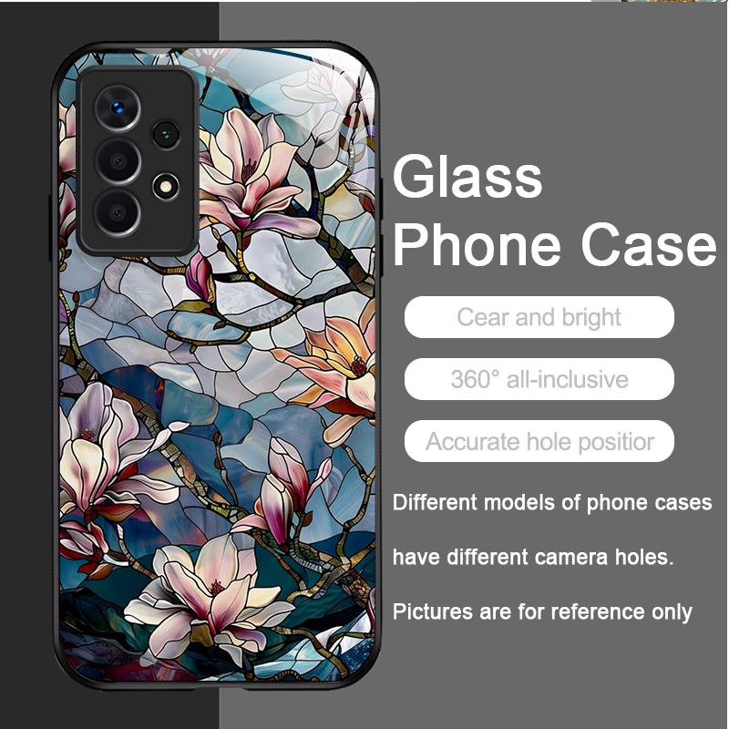Luxury Flower Marble Texture Tempered Glass Phone Case for Huawei Honor 200 100 90 Mate 50 40 Pro Nova 12 11 SE P30 P40 5G Cover