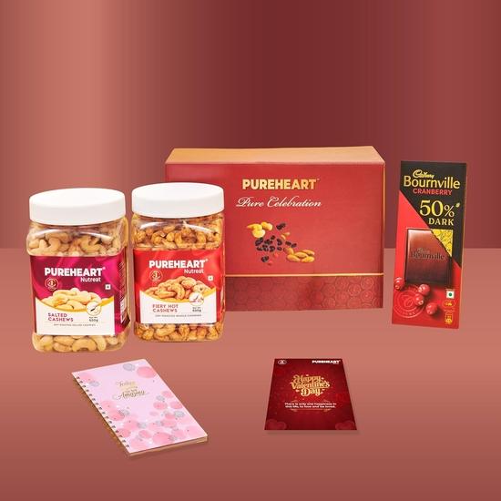 

PUREHEART Valentine’s Day Gift Hamper for Him & Her | Premium Cashew Gift Box with Salted Cashews & Fiery Hot Cashews (650g each)
