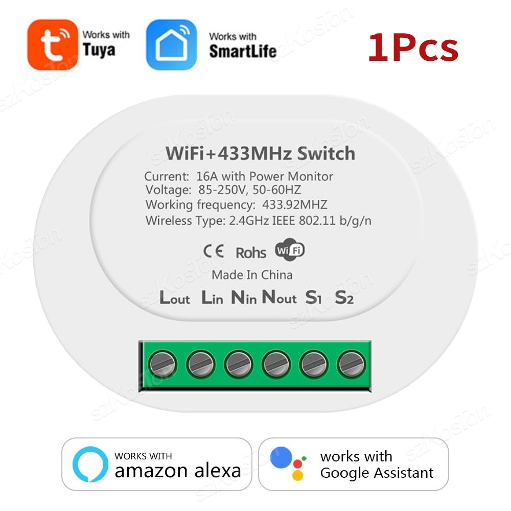 

Tuya WiFi Smart Switch с монитором мощности RF433 Remote 16A Mini Breaker Relay Home Automation Voice Control for Alexa Google
