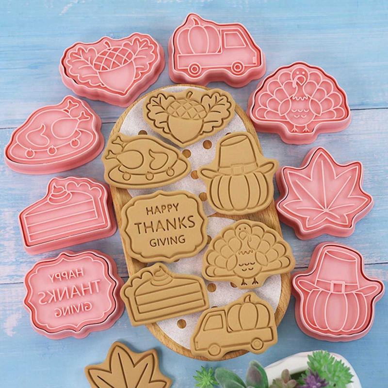 8 PCS Cookie Cutter Set Plastic Material Cutter Thanksgiving Series Biscuit Cutters Kitchen Baking Cookie Biscuit Gadget