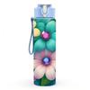 1PC Multicolor Lotus Flower Group Print 750ml Color Plastic Sports Water Bottle Leakproof Flip Straw Lid Suitable for Sports Office Home Use