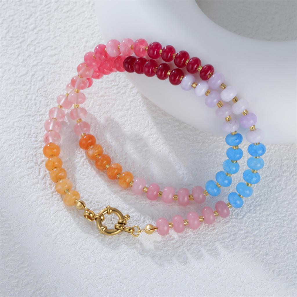  Natural Rainbow Colorful Beads Necklace Natural Stone Beaded Choker Summer Beach Boho Vacation Women's Fashion Jewelry