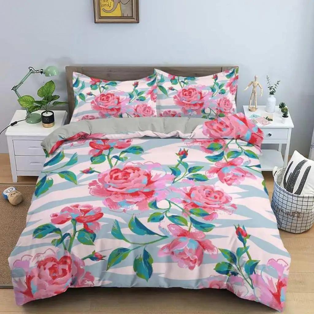 3D Design Flowers Duvet Cover Sets Bed Linens Bedding Set Quilt/Comforter Covers Pillowcases 240x220 Size Black Home Texitle