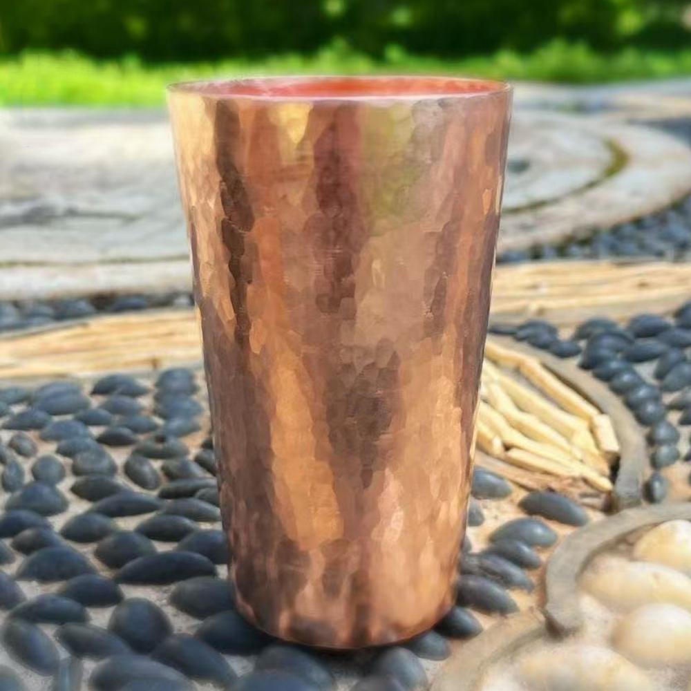 Tazza da Caffè in Rame Puro, Artigianale con Texture Retrò 350ml Moscow Mule con Tazza Tumbler in Pelle, Tazza da Tè Acqua Vintage Stoviglie